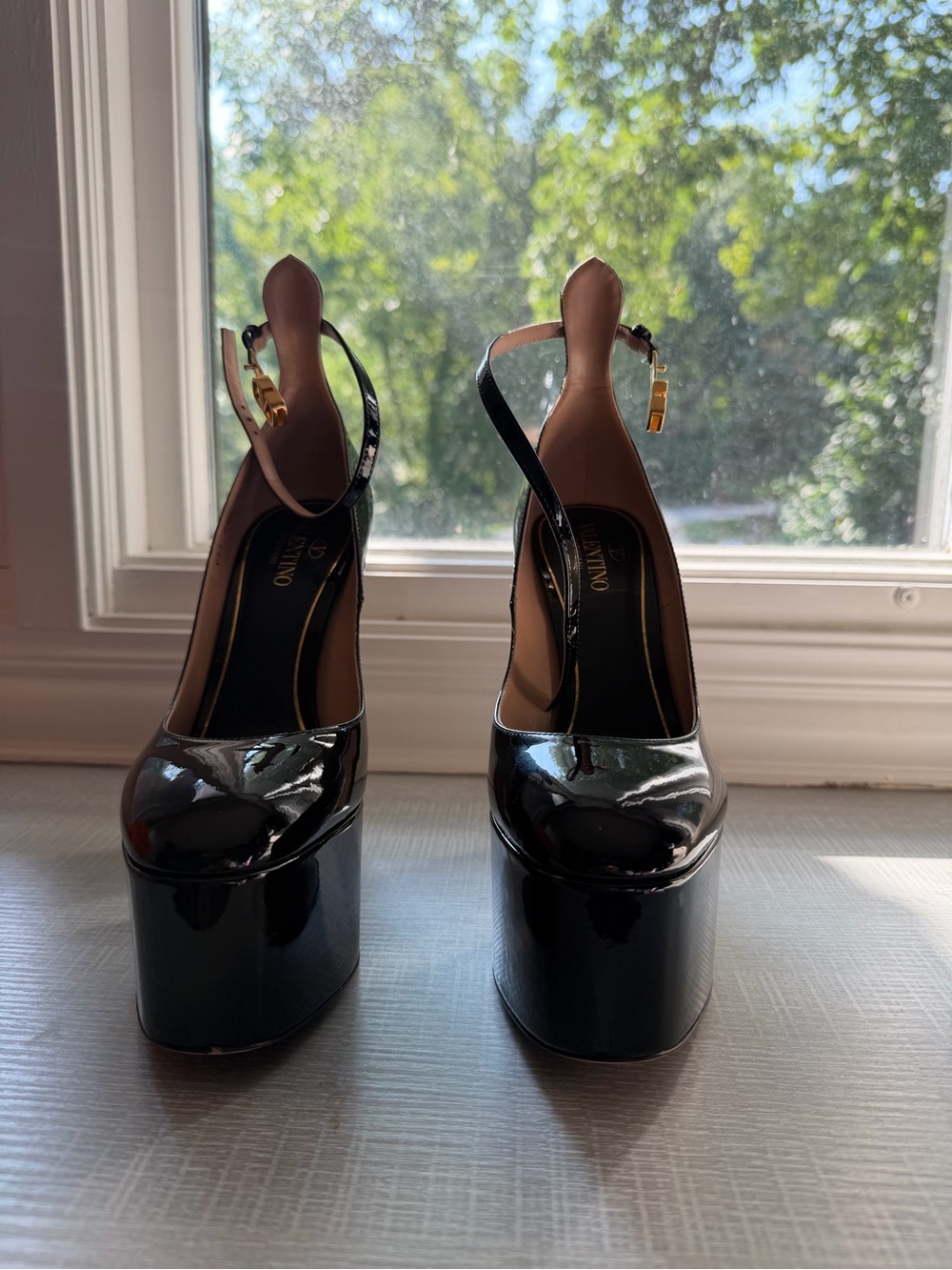 Valentino Garavani Black Leather Ankle Strap Heels